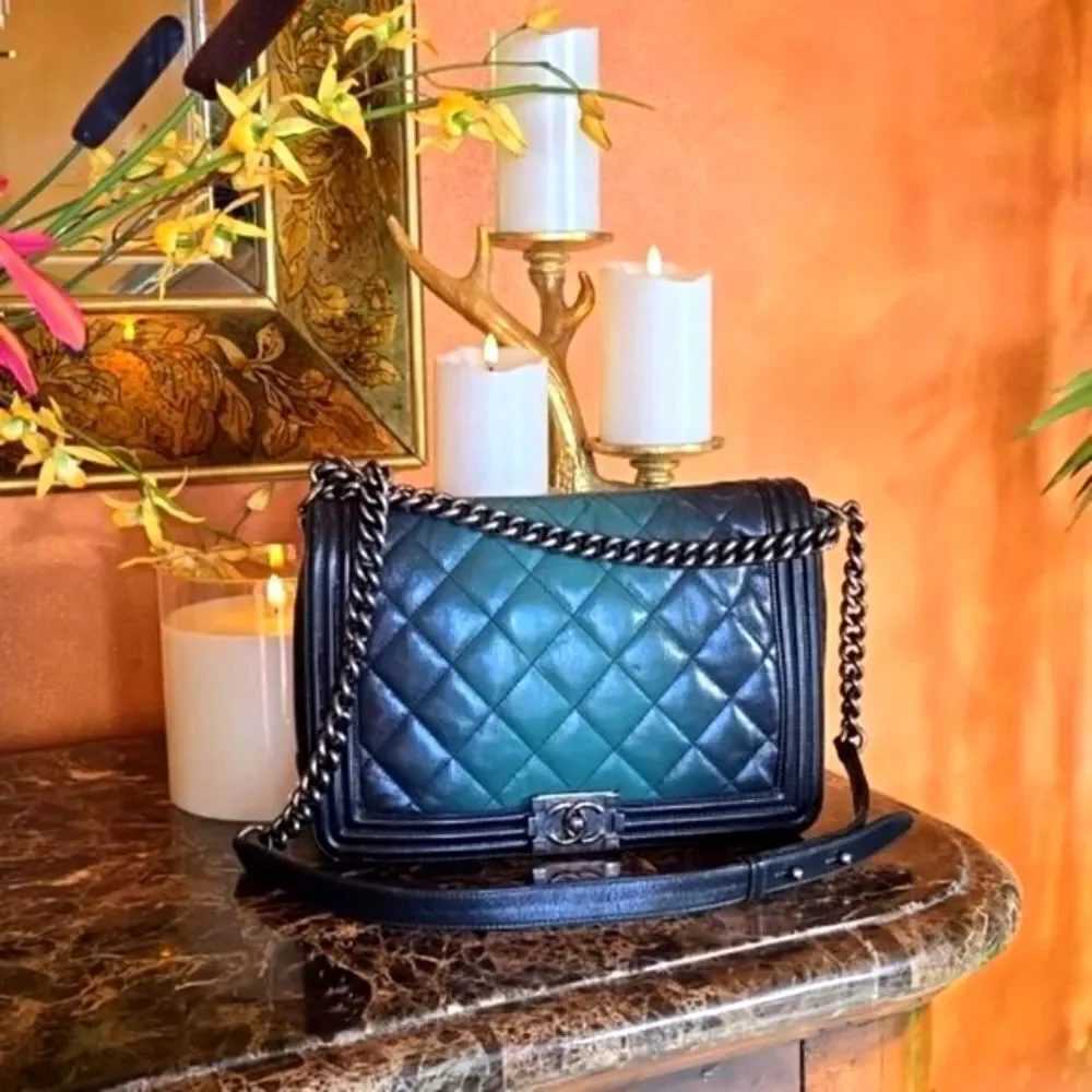 Chanel Authenticate Boy Bag Green Ombre,Gun Metal Hardware! Excellent Condition